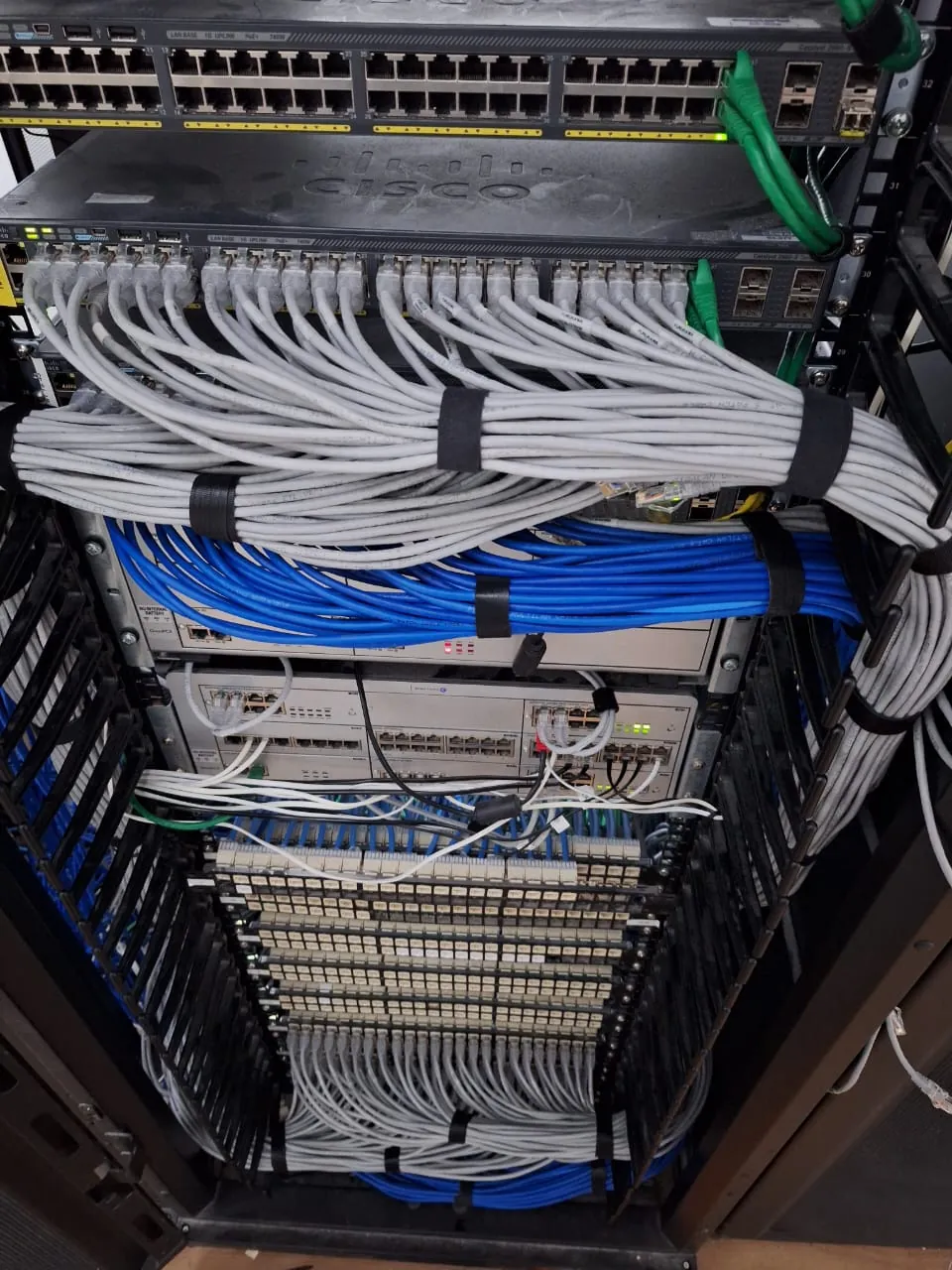 Rack com switches e patch panels